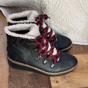 Dr. Scholl's Black Boots with Red Plaid Laces